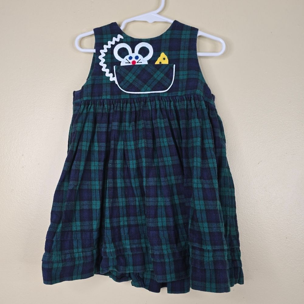 Comfy clothes vintage plaid dress applique mouse size 2